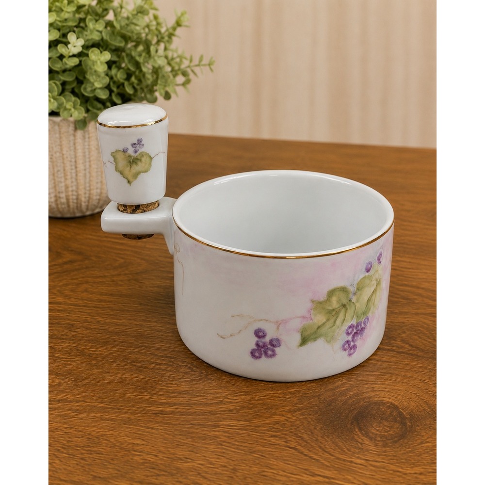 Hand Painted Porcelain Wine Coaster with Matching Grape Vine Cork Stopper Rare - Picture 1 of 13